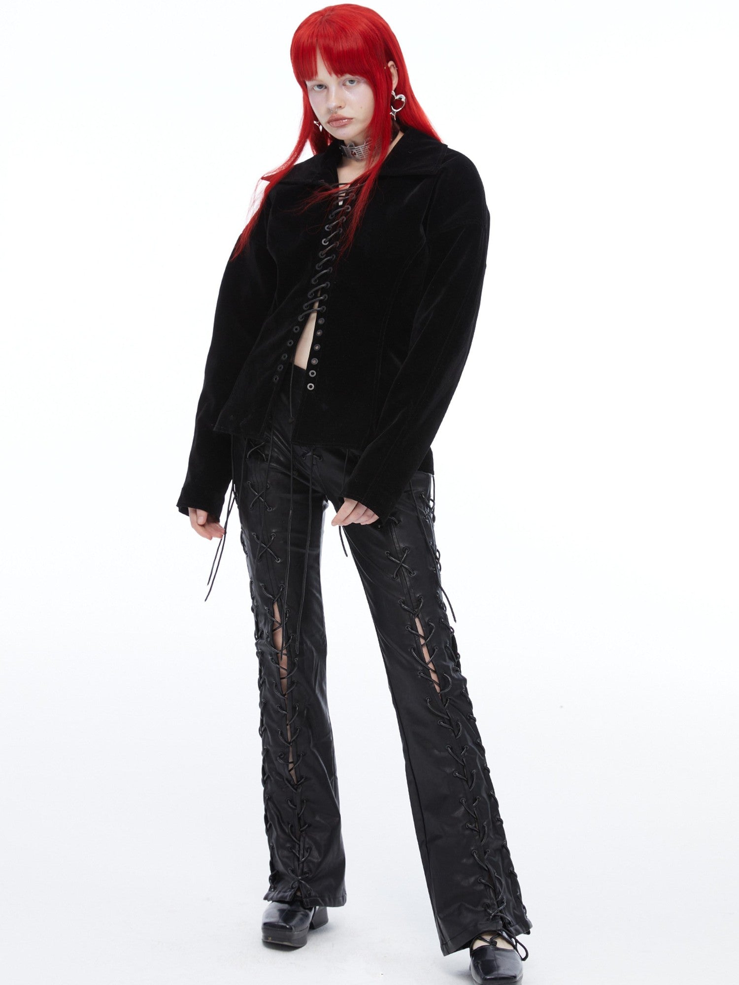 QUORRA S CHORD Black Velvet Drawstring Waist Cinch Women&