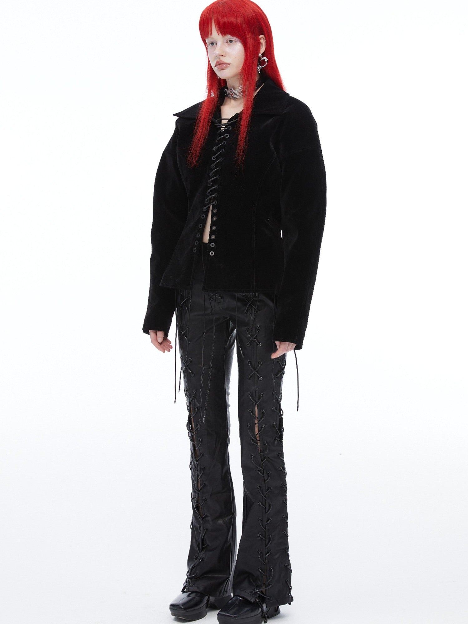 QUORRA S CHORD Black Velvet Drawstring Waist Cinch Women&