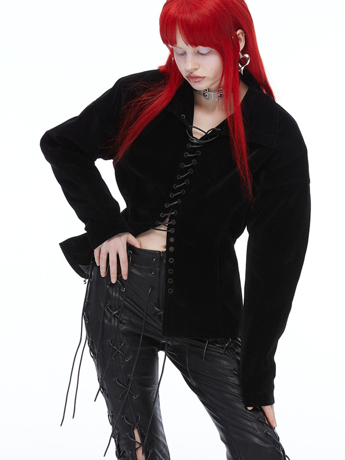 QUORRA S CHORD Black Velvet Drawstring Waist Cinch Women&