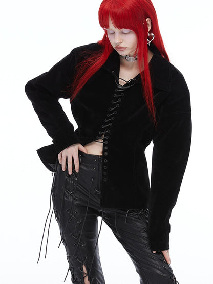 QUORRA S CHORD Black Velvet Drawstring Waist Cinch Women&