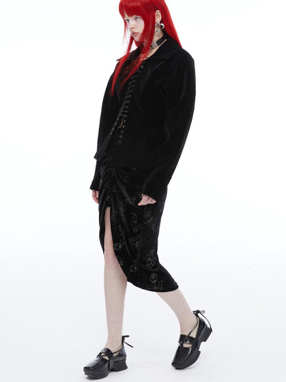QUORRA S CHORD Black Velvet Drawstring Waist Cinch Women&
