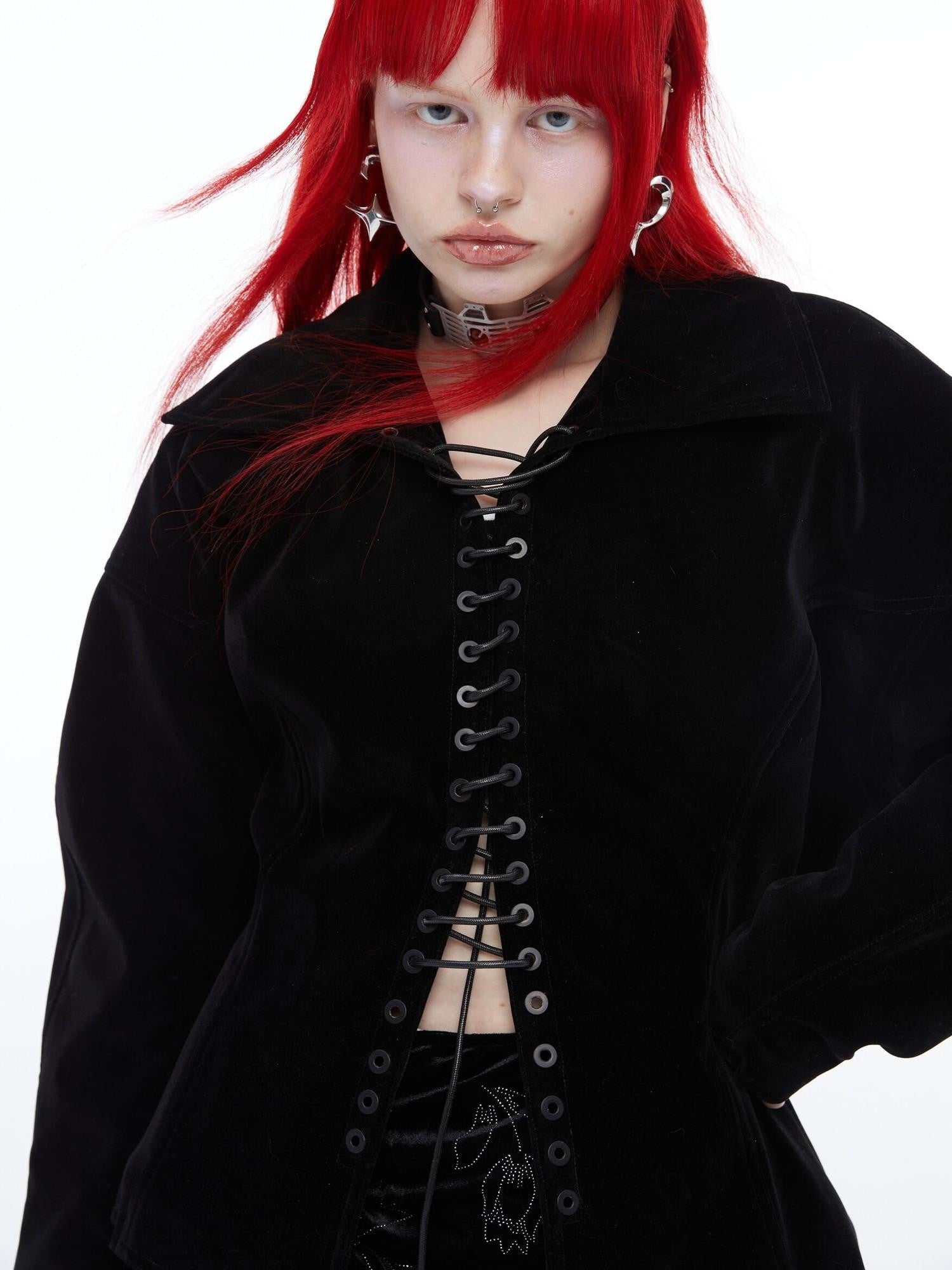 QUORRA S CHORD Black Velvet Drawstring Waist Cinch Women&
