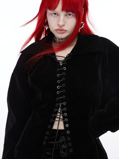 QUORRA S CHORD Black Velvet Drawstring Waist Cinch Women&