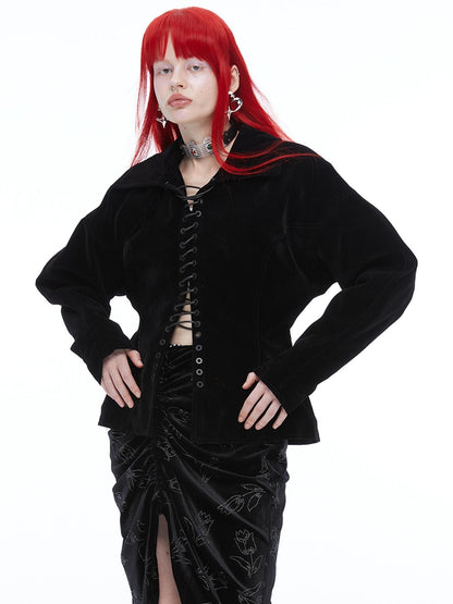 QUORRA S CHORD Black Velvet Drawstring Waist Cinch Women&