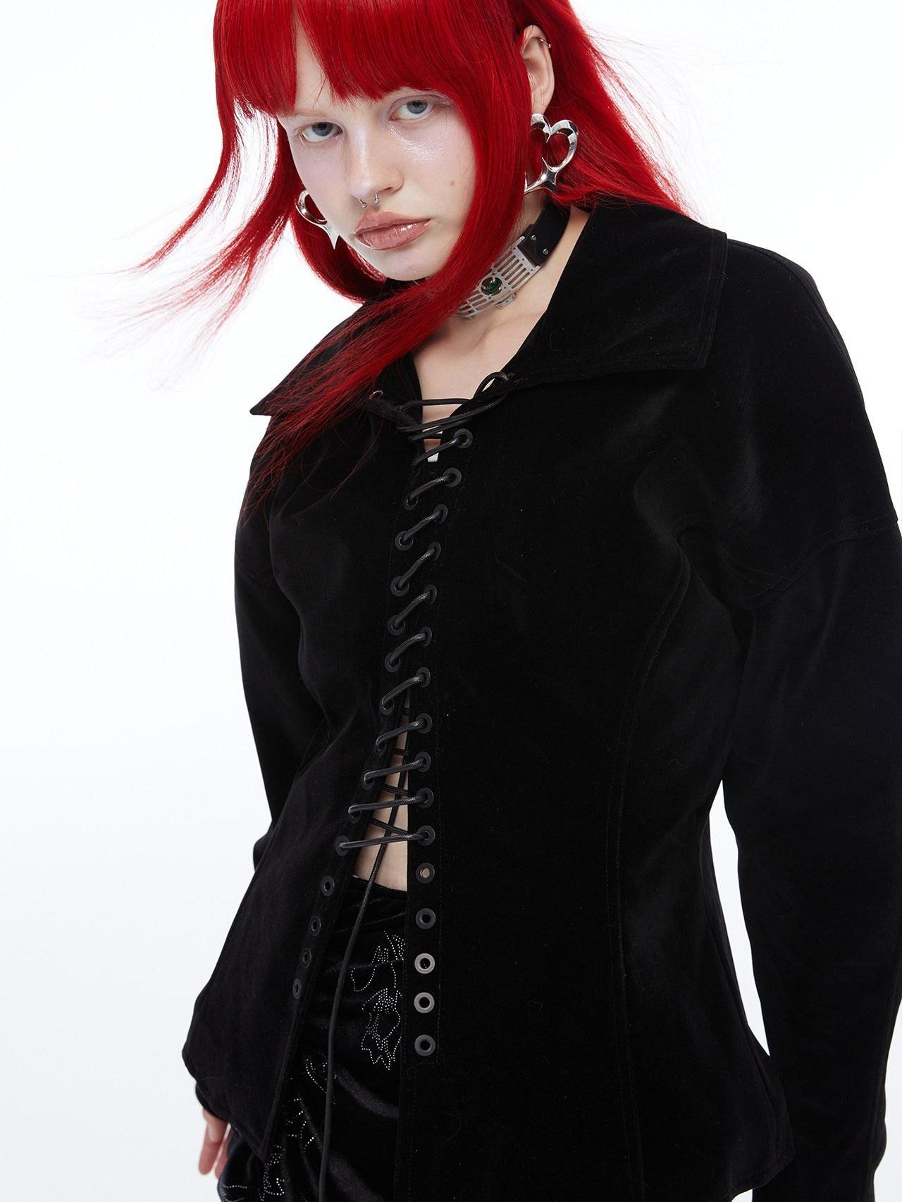 QUORRA S CHORD Black Velvet Drawstring Waist Cinch Women&