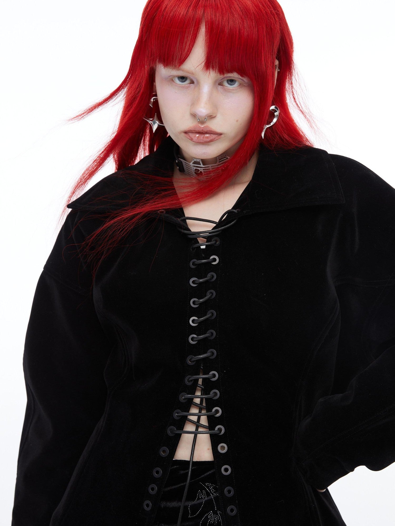 QUORRA S CHORD Black Velvet Drawstring Waist Cinch Women&