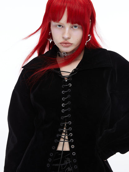 QUORRA S CHORD Black Velvet Drawstring Waist Cinch Women&