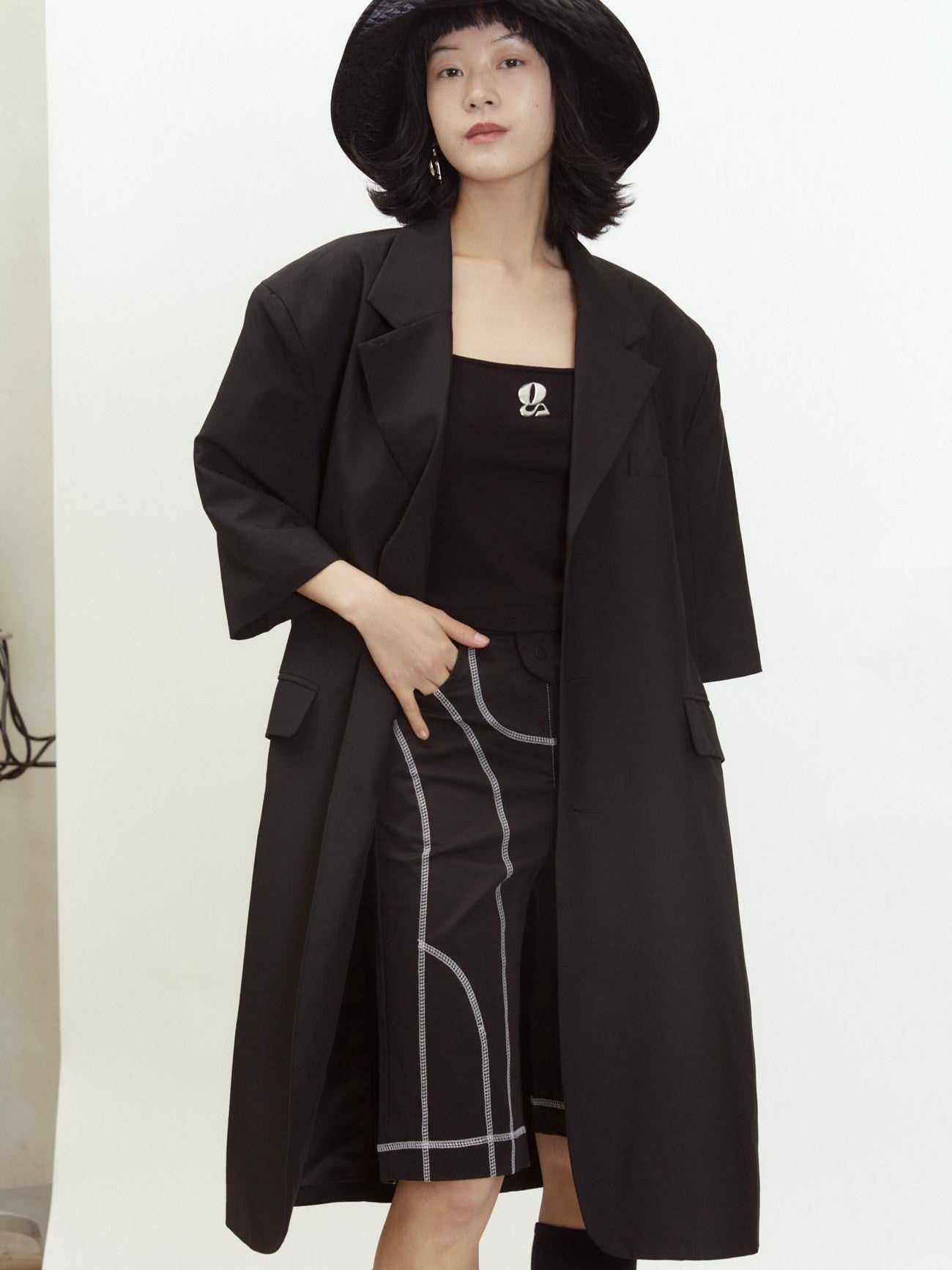 QUORRA S CHORD Black Vintage Square Neck Slim Cropped Women&