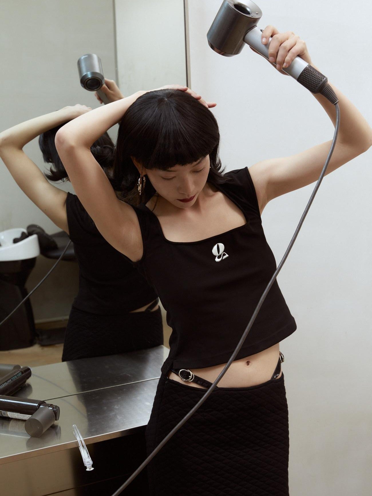 QUORRA S CHORD Black Vintage Square Neck Slim Cropped Women&