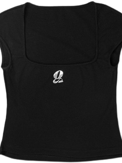 QUORRA S CHORD Black Vintage Square Neck Slim Cropped Women&