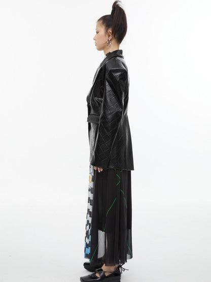 QUORRA S CHORD Black White Checkerboard Green Colorblock Asymmetrical Women&