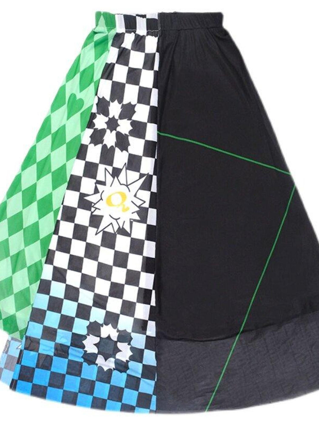 QUORRA S CHORD Black White Checkerboard Green Colorblock Asymmetrical Women&