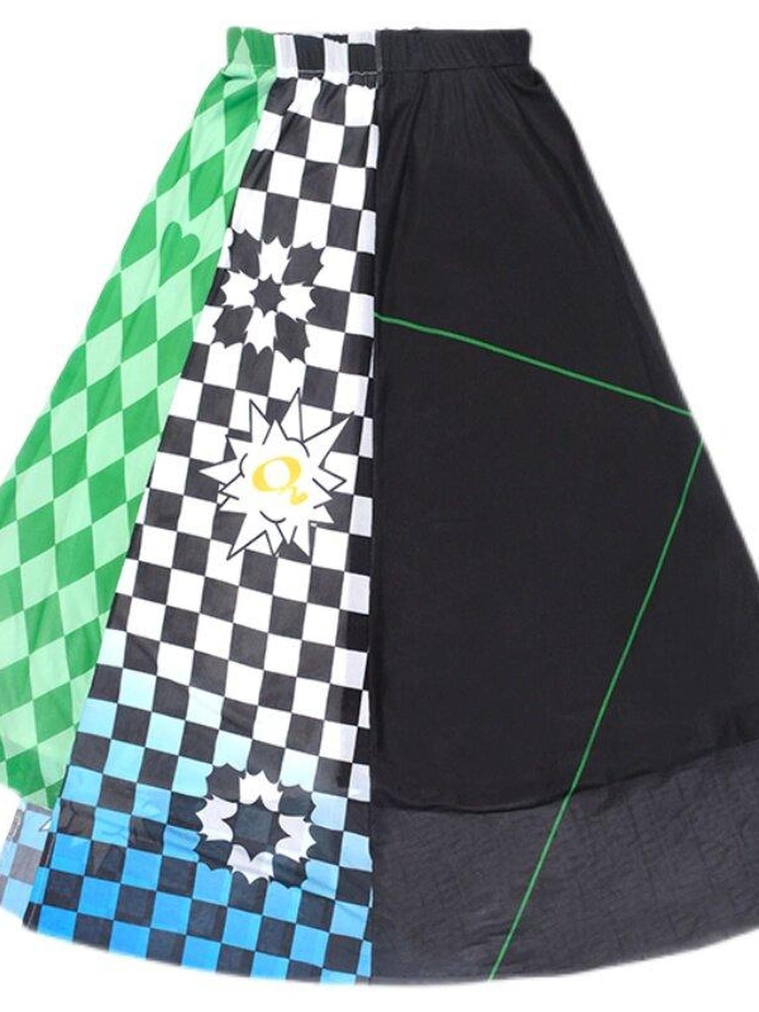 QUORRA S CHORD Black White Checkerboard Green Colorblock Asymmetrical Women&