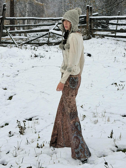 QUORRA S CHORD Blue Brown Red Colorblock Kazakh Pattern Women&