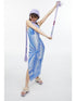 QUORRA S CHORD Blue Fan Shaped Psychedelic Print Backless Slit Women&