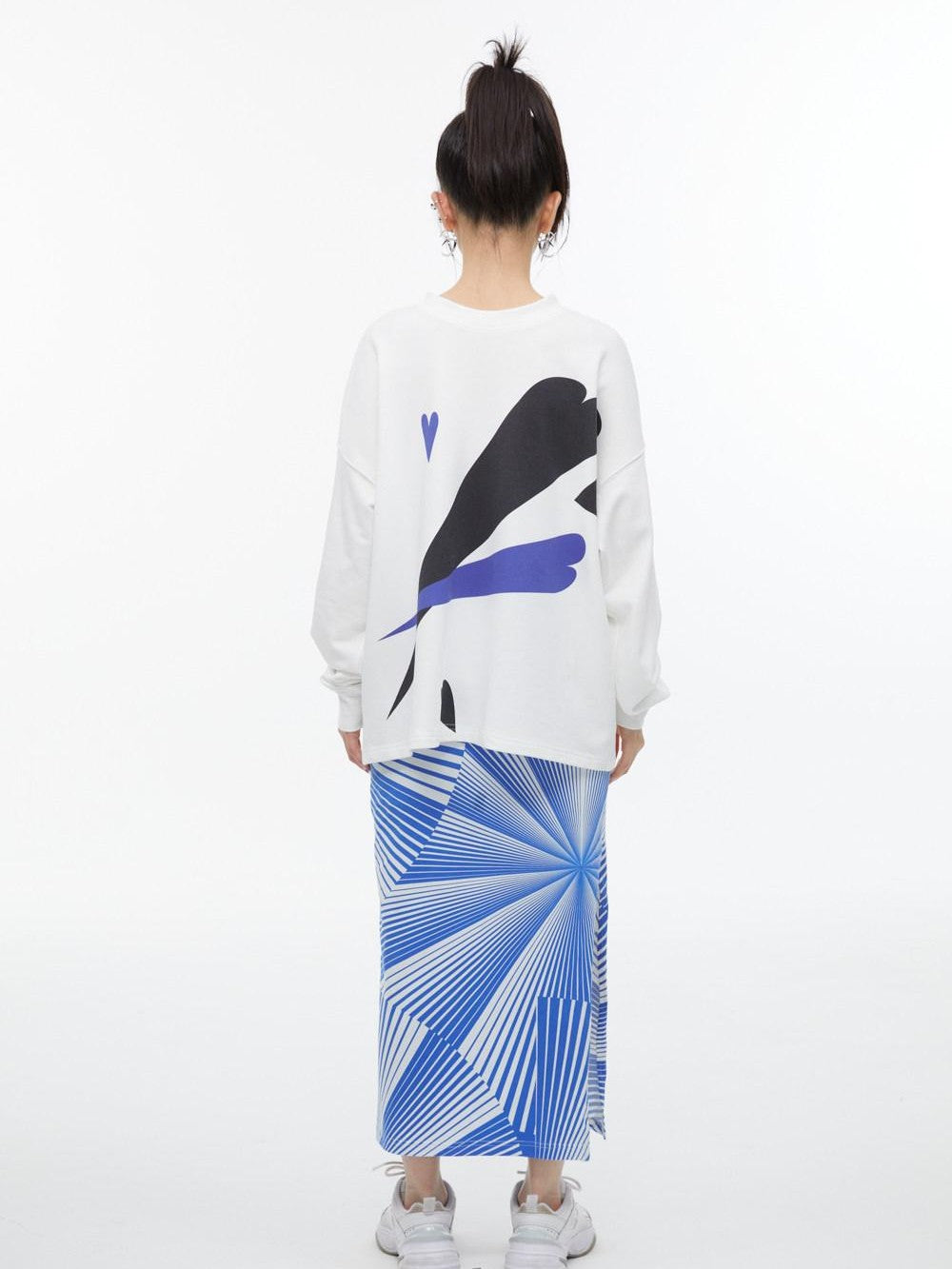 QUORRA S CHORD Blue Fan Shaped Psychedelic Print Backless Slit Women&