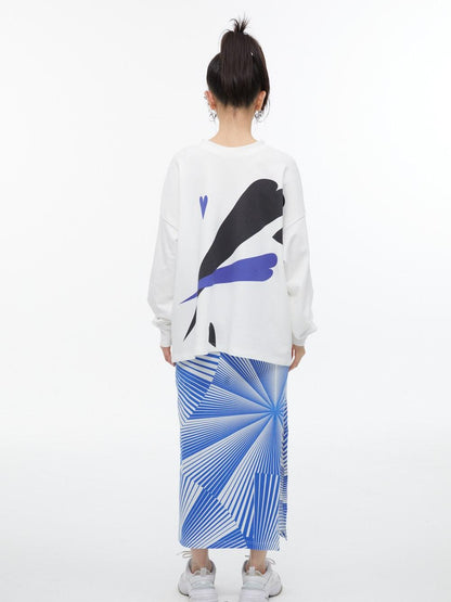 QUORRA S CHORD Blue Fan Shaped Psychedelic Print Backless Slit Women&