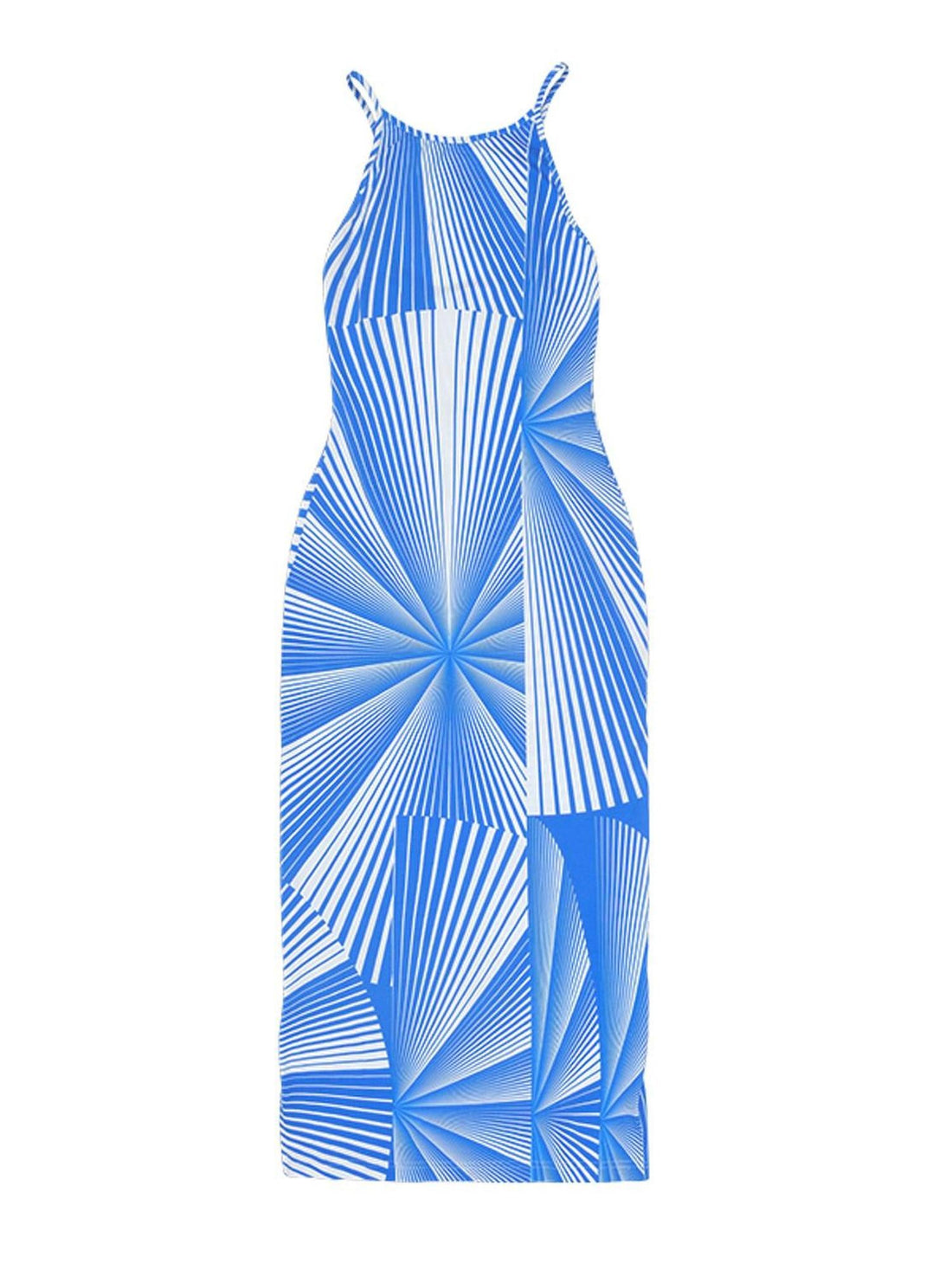 QUORRA S CHORD Blue Fan Shaped Psychedelic Print Backless Slit Women&