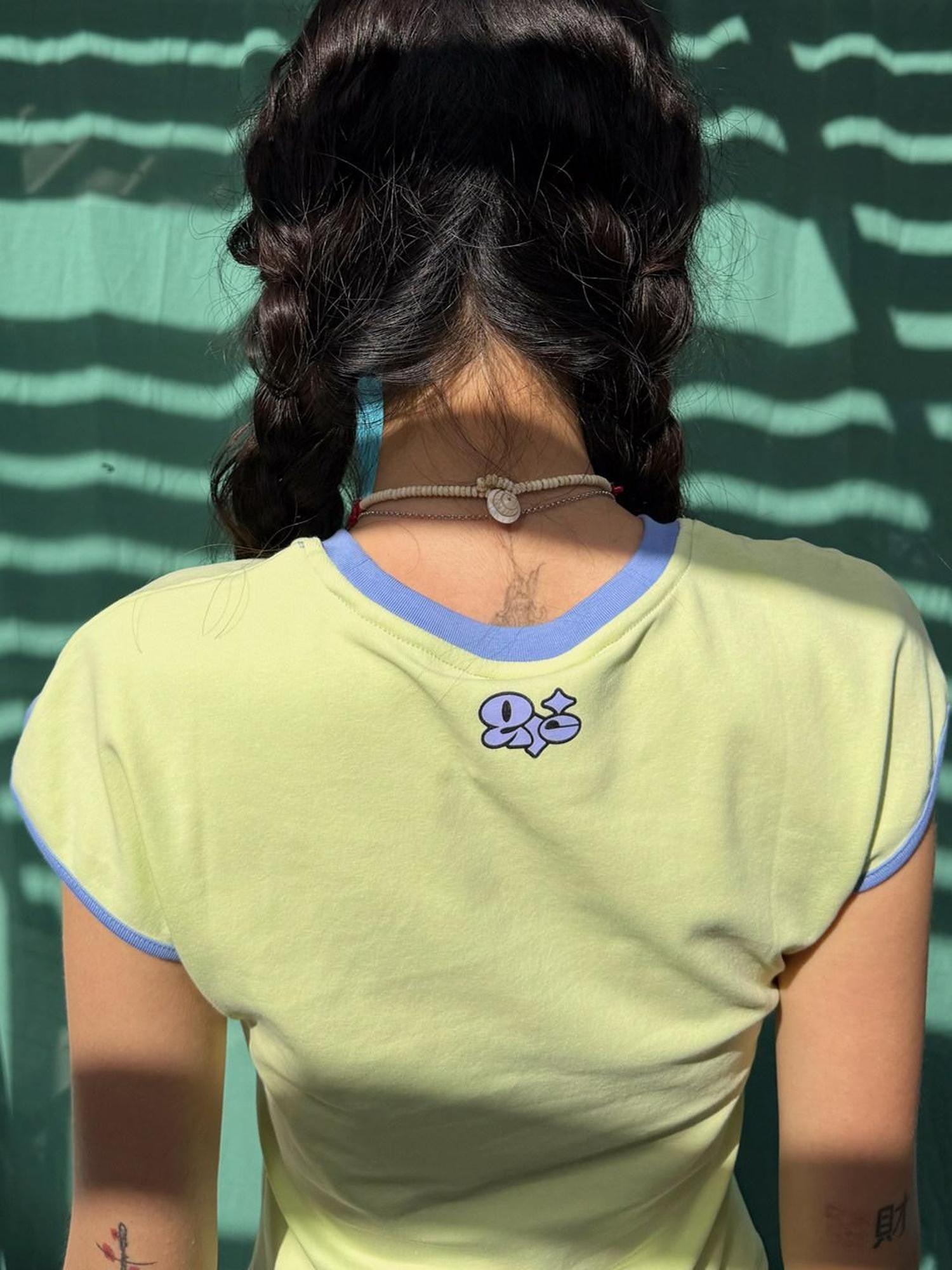 QUORRA S CHORD Blue Green Heart Skull Contrast Piping Cropped Women&
