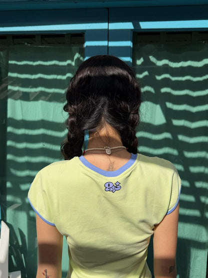 QUORRA S CHORD Blue Green Heart Skull Contrast Piping Cropped Women&