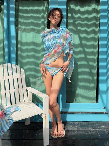 QUORRA S CHORD Blue Hibiscus Floral Tropical Print Triangle Cup Women&