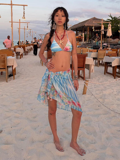 QUORRA S CHORD Blue Hibiscus Floral Tropical Print Triangle Cup Women&
