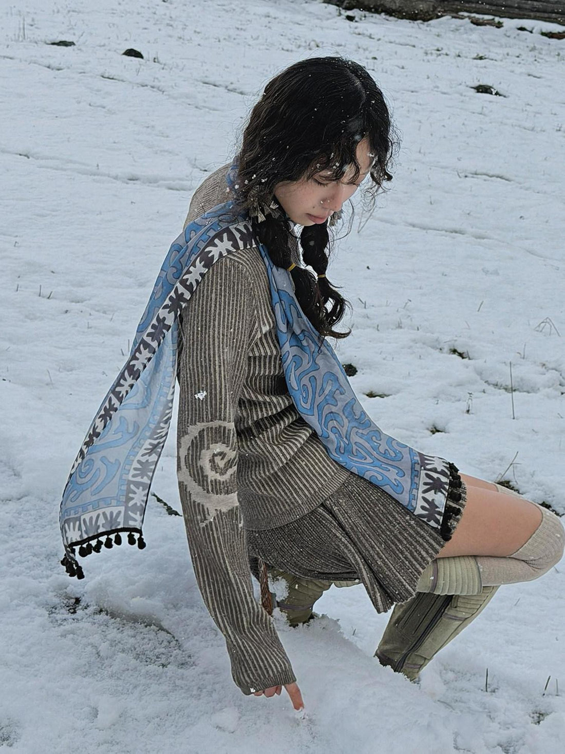 QUORRA S CHORD Brown Blue Tassel Kazakh Ethnic Pattern Women&