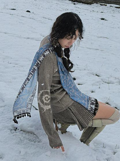 QUORRA S CHORD Brown Blue Tassel Kazakh Ethnic Pattern Women&