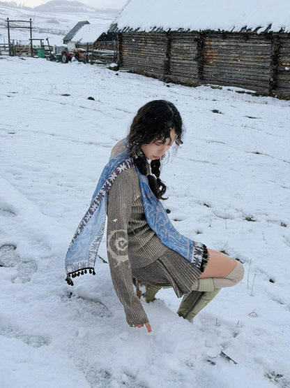 QUORRA S CHORD Brown Blue Tassel Kazakh Ethnic Pattern Women&