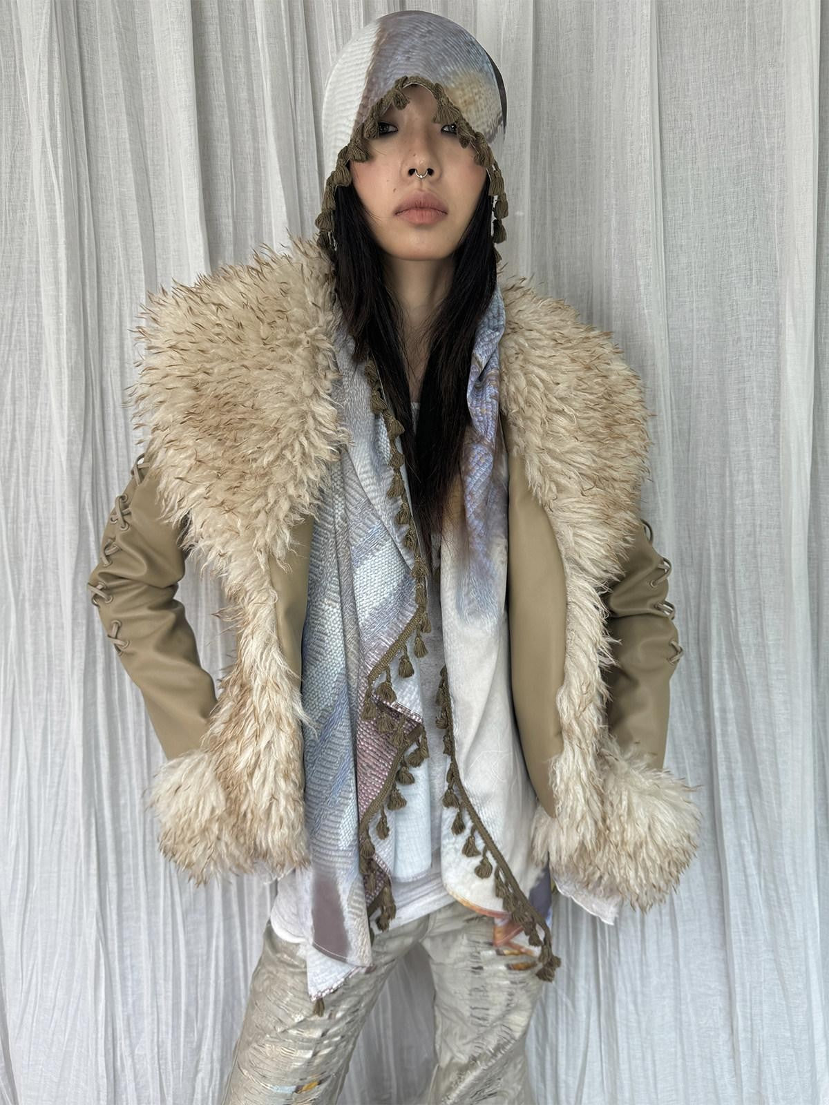 QUORRA S CHORD Brown Fur Collar Waist Tie Bell Sleeves Women&