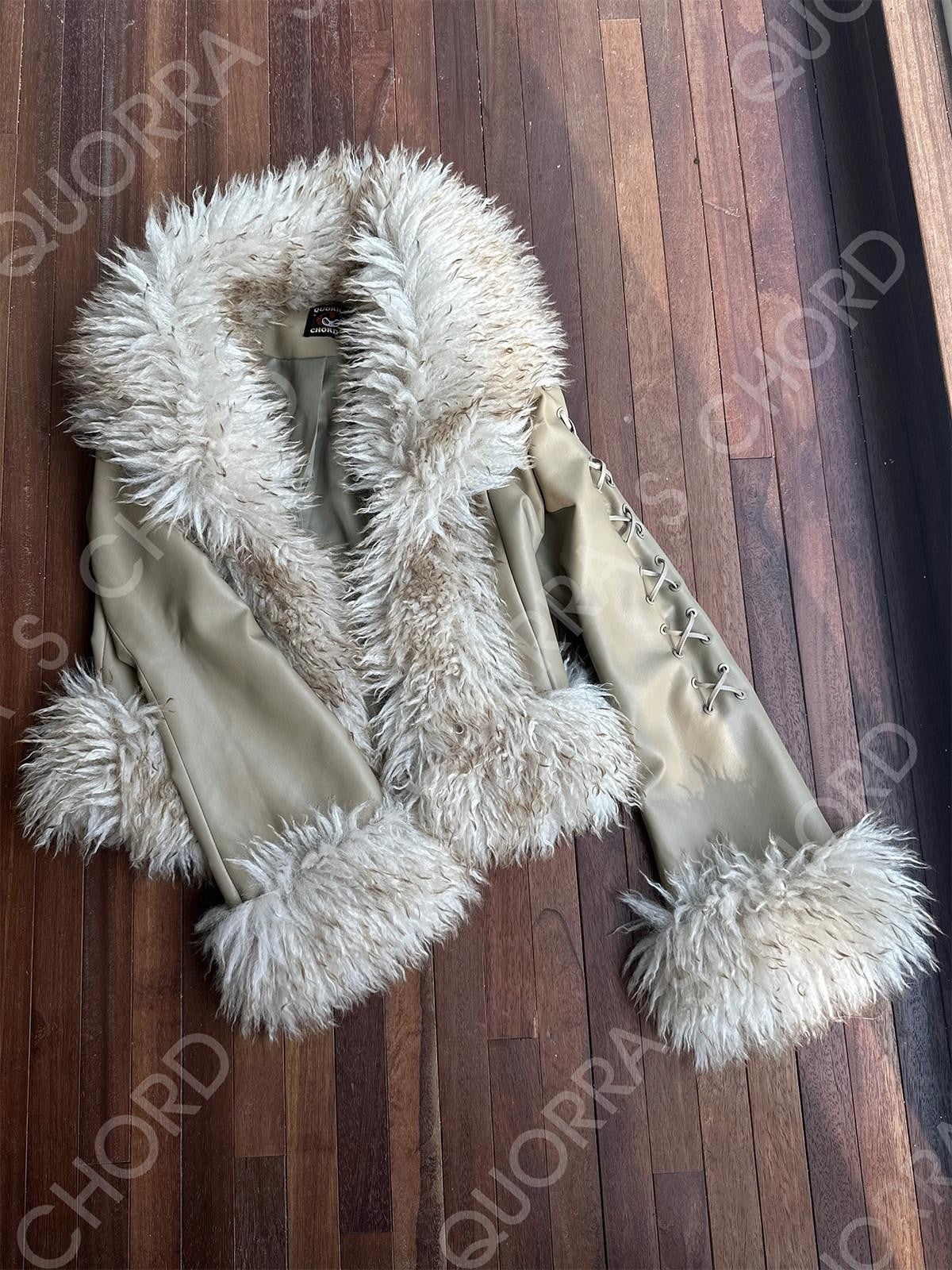 QUORRA S CHORD Brown Fur Collar Waist Tie Bell Sleeves Women&
