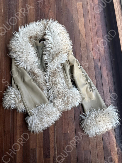 QUORRA S CHORD Brown Fur Collar Waist Tie Bell Sleeves Women&