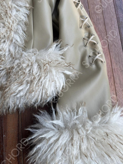 QUORRA S CHORD Brown Fur Collar Waist Tie Bell Sleeves Women&