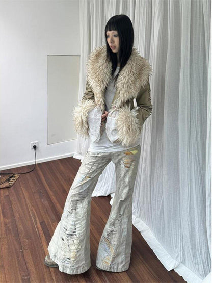QUORRA S CHORD Brown Fur Collar Waist Tie Bell Sleeves Women&