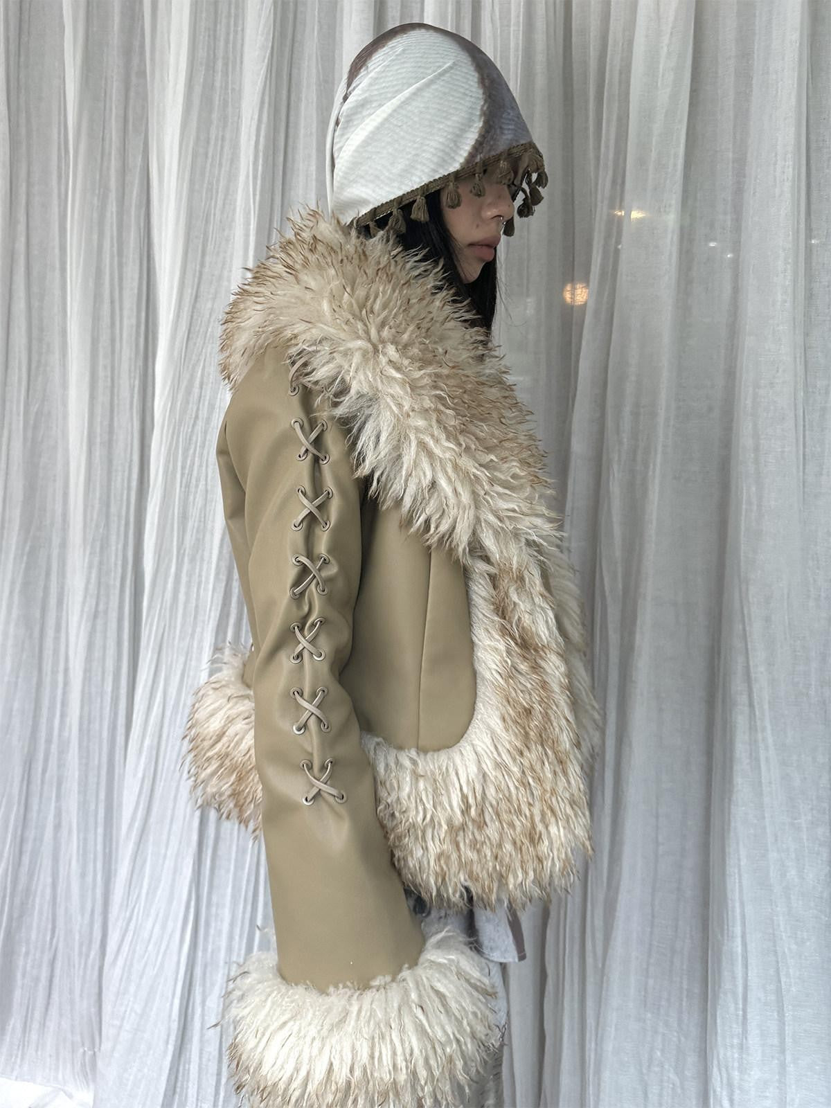 QUORRA S CHORD Brown Fur Collar Waist Tie Bell Sleeves Women&