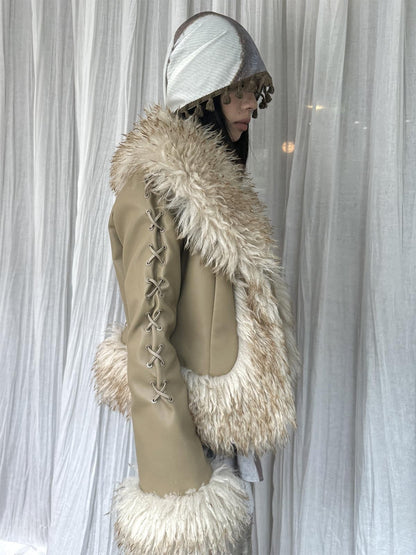 QUORRA S CHORD Brown Fur Collar Waist Tie Bell Sleeves Women&