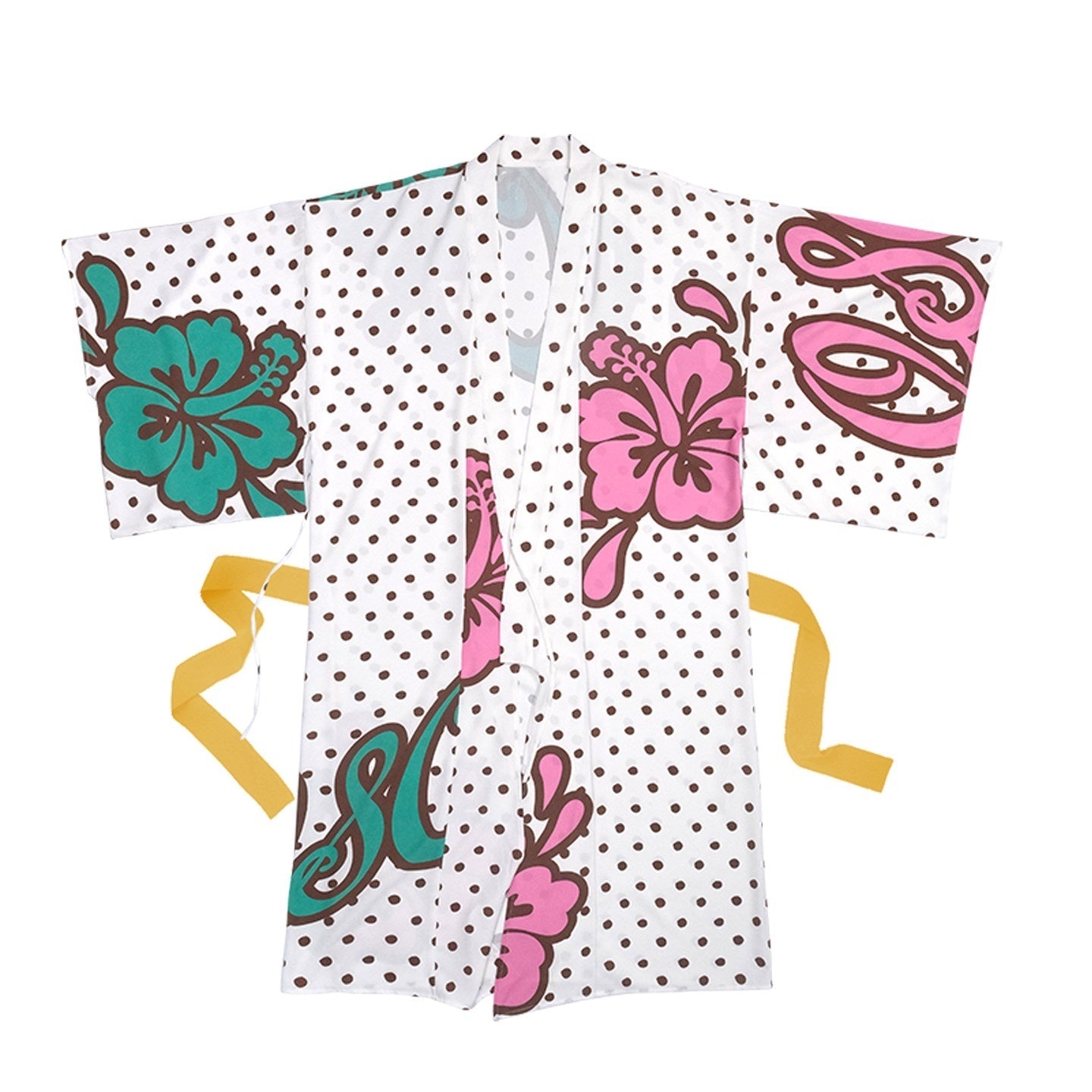 QUORRA_S_CHORD_Brown_Graffiti_Polka_Dot_Hibiscus_Colorblock_Tie_Waist_Kimono_Women&