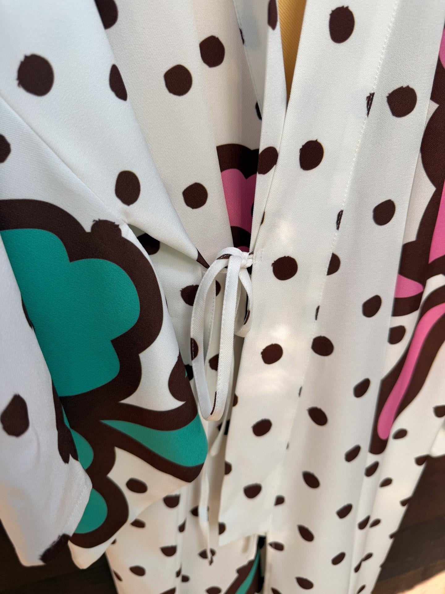 QUORRA S CHORD Brown Graffiti Polka Dot Hibiscus Colorblock Tie Waist Kimono Women&