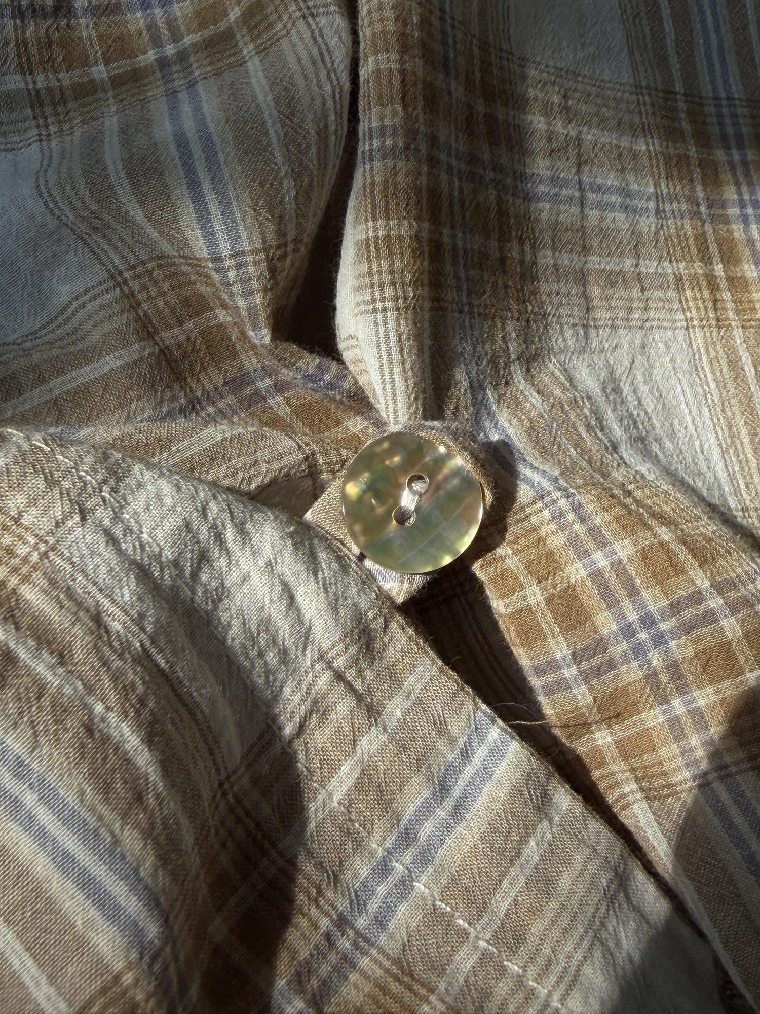QUORRA S CHORD Brown Plaid Irregular Ruffle Tie Shell Button Women&