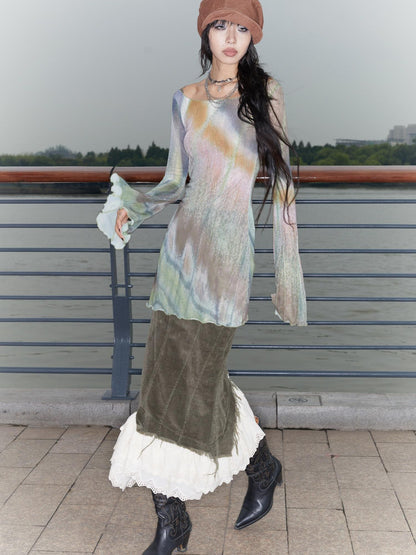 QUORRA S CHORD Butterfly Floral Pink Sheer Bell Sleeve Women&