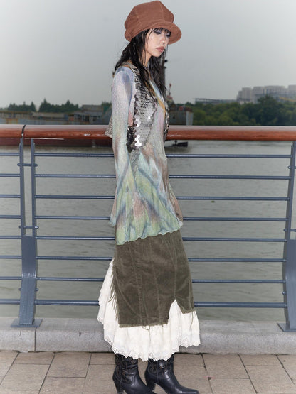 QUORRA S CHORD Butterfly Floral Pink Sheer Bell Sleeve Women&