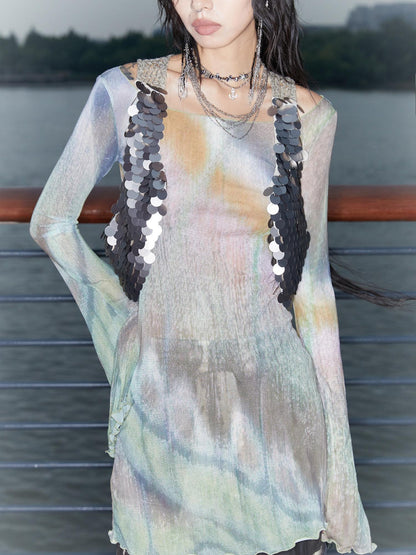 QUORRA S CHORD Butterfly Floral Pink Sheer Bell Sleeve Women&