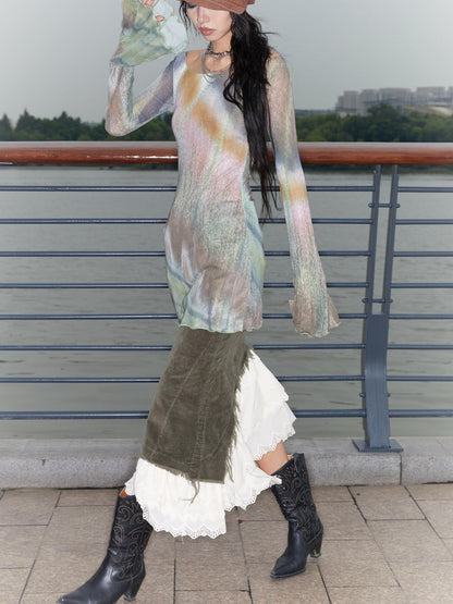 QUORRA S CHORD Butterfly Floral Pink Sheer Bell Sleeve Women&