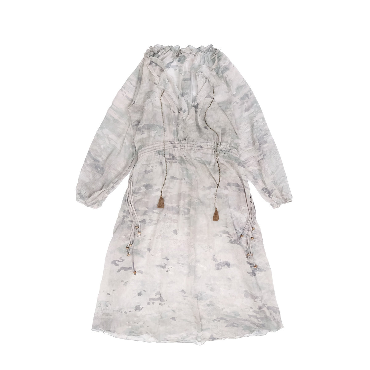 QUORRA_S_CHORD_Camouflage_V-neck_Slit_Chiffon_Ruched_Long_Sleeve_Women&