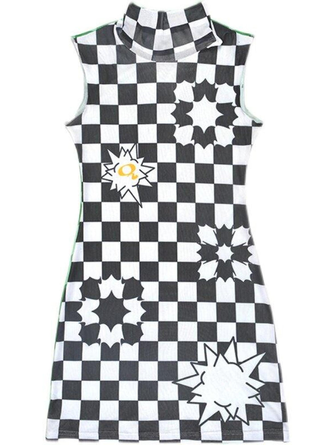 QUORRA S CHORD Checkerboard Green Contrast High Neck Sleeveless Women&
