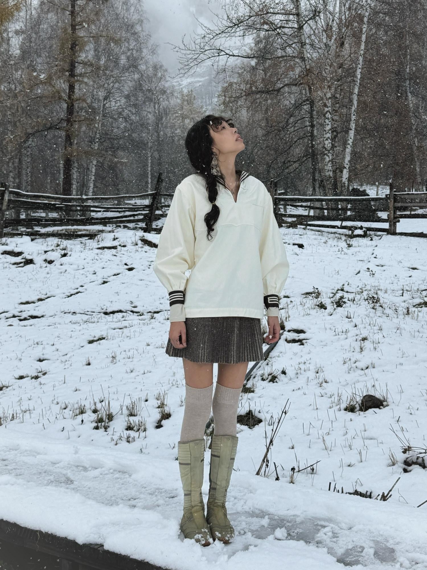 QUORRA S CHORD Cream Spliced Cashmere Sailor Collar Women&