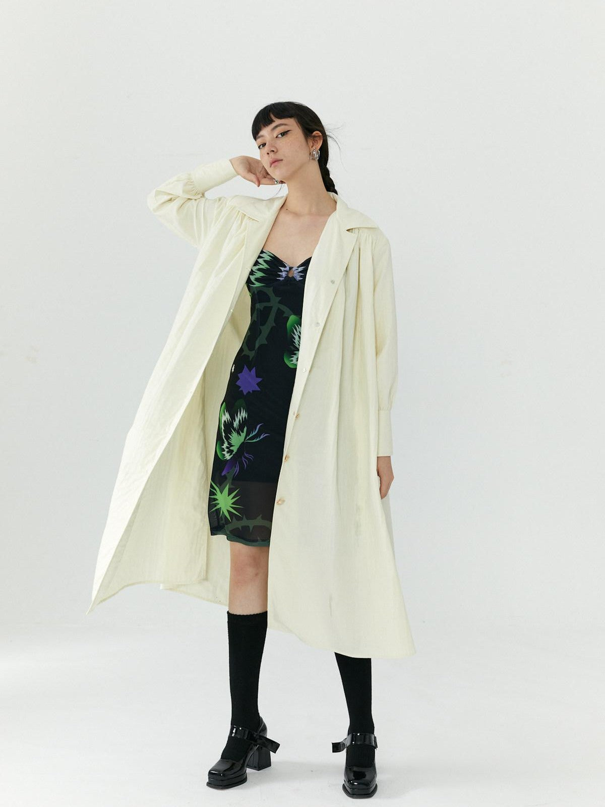 QUORRA S CHORD Cream White Special Texture Padded Shoulders Bow Women&