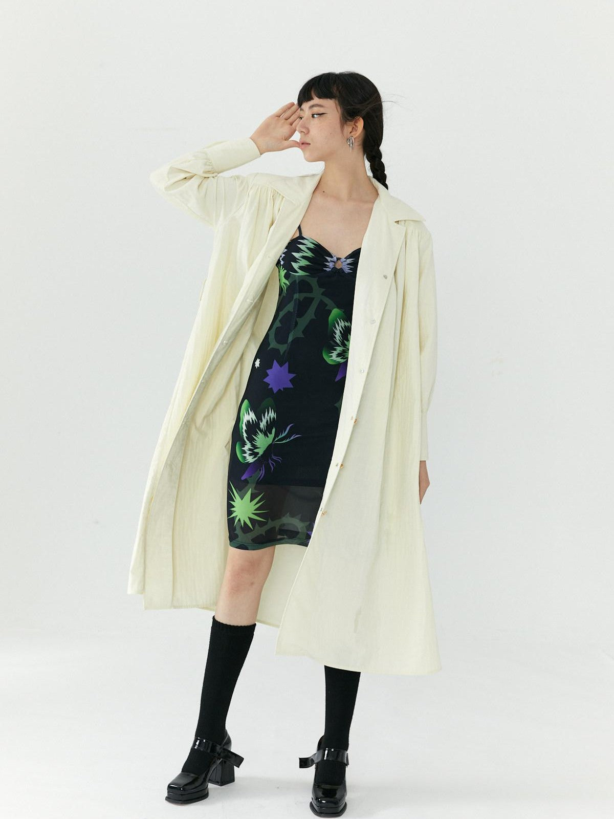 QUORRA S CHORD Cream White Special Texture Padded Shoulders Bow Women&