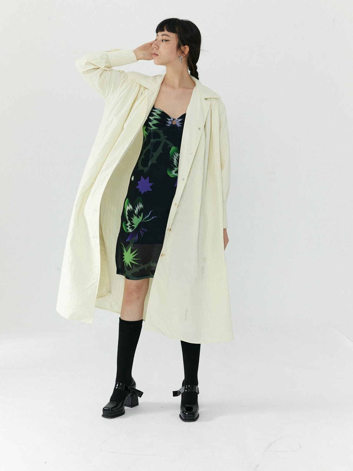 QUORRA S CHORD Cream White Special Texture Padded Shoulders Bow Women&