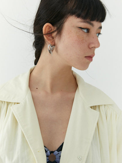 QUORRA S CHORD Cream White Special Texture Padded Shoulders Bow Women&